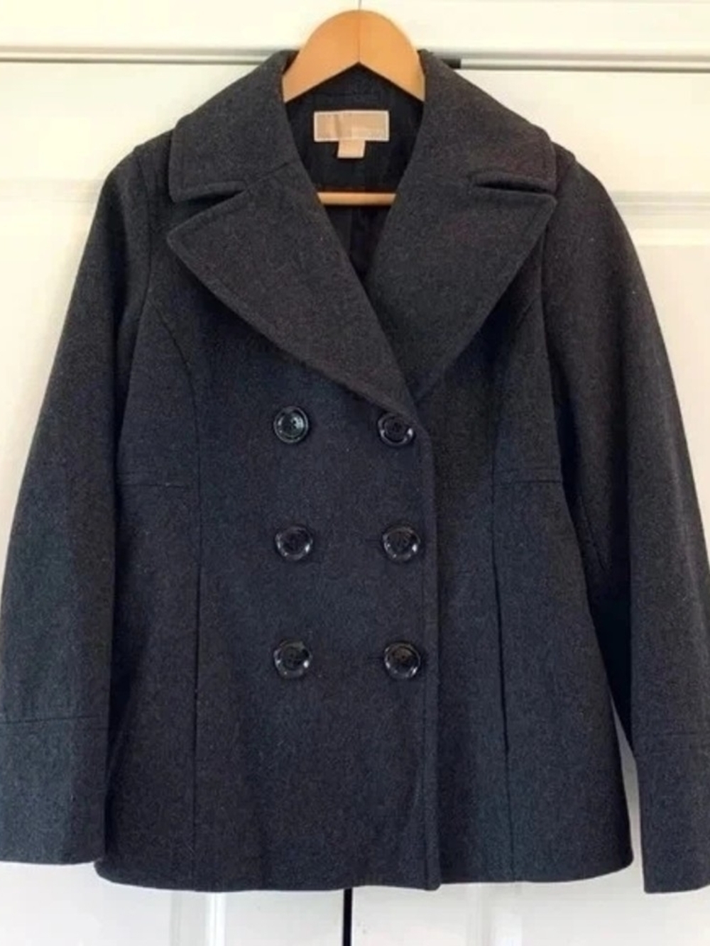 MICHAEL Michael Kors Wool Charcoal Gray Double-Breasted Peacoat